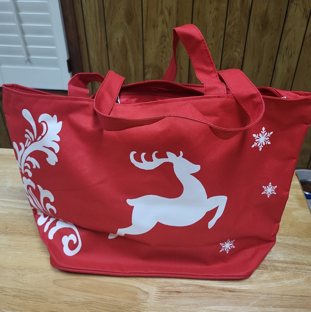Red Reindeer canvas tote